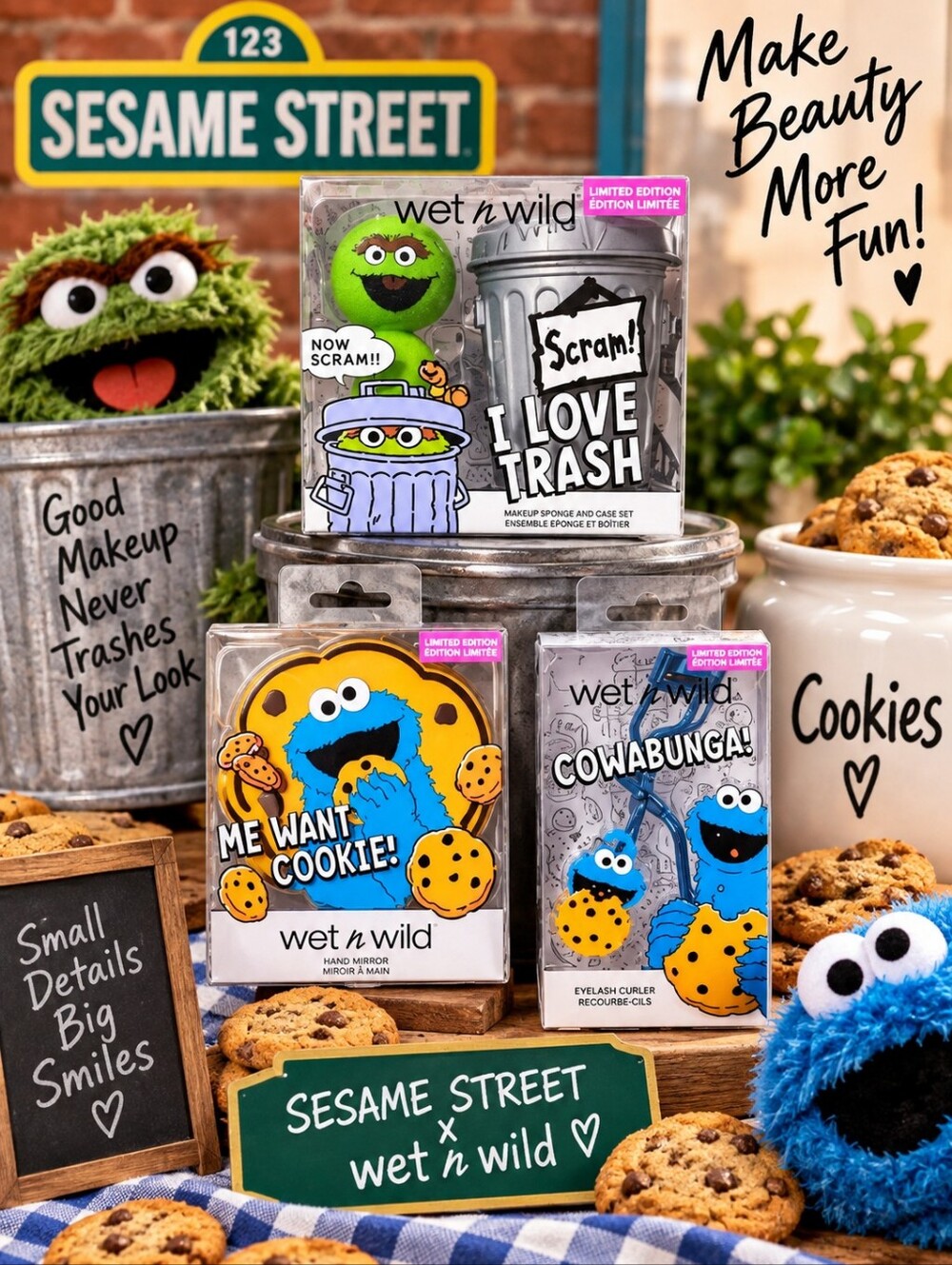 Wet N Wild Sesame Street Cookie Monster Oscar The Grouch Cosmetics Make Up Tools